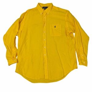 VTG Ralph Lauren Blaire 100% Linen Button Up Shirt Mens XL Yellow Preppy